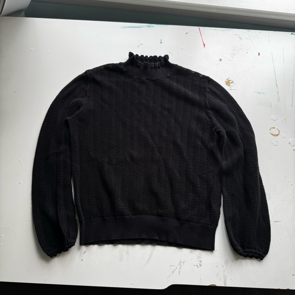 J. Crew Black Pointelle ruffle mockneck sweater- Size M - Picture 2 of 5